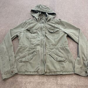 Prince & Fox Women Jacket M Army Green Cotton Canvas‎ Hooded Utility